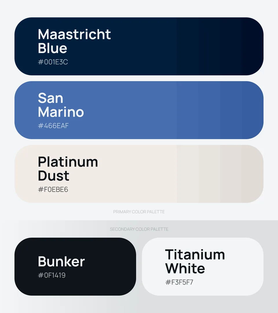 ChainSight colour palette: San Marino, Platinum Dust, Bunker and Titanium White