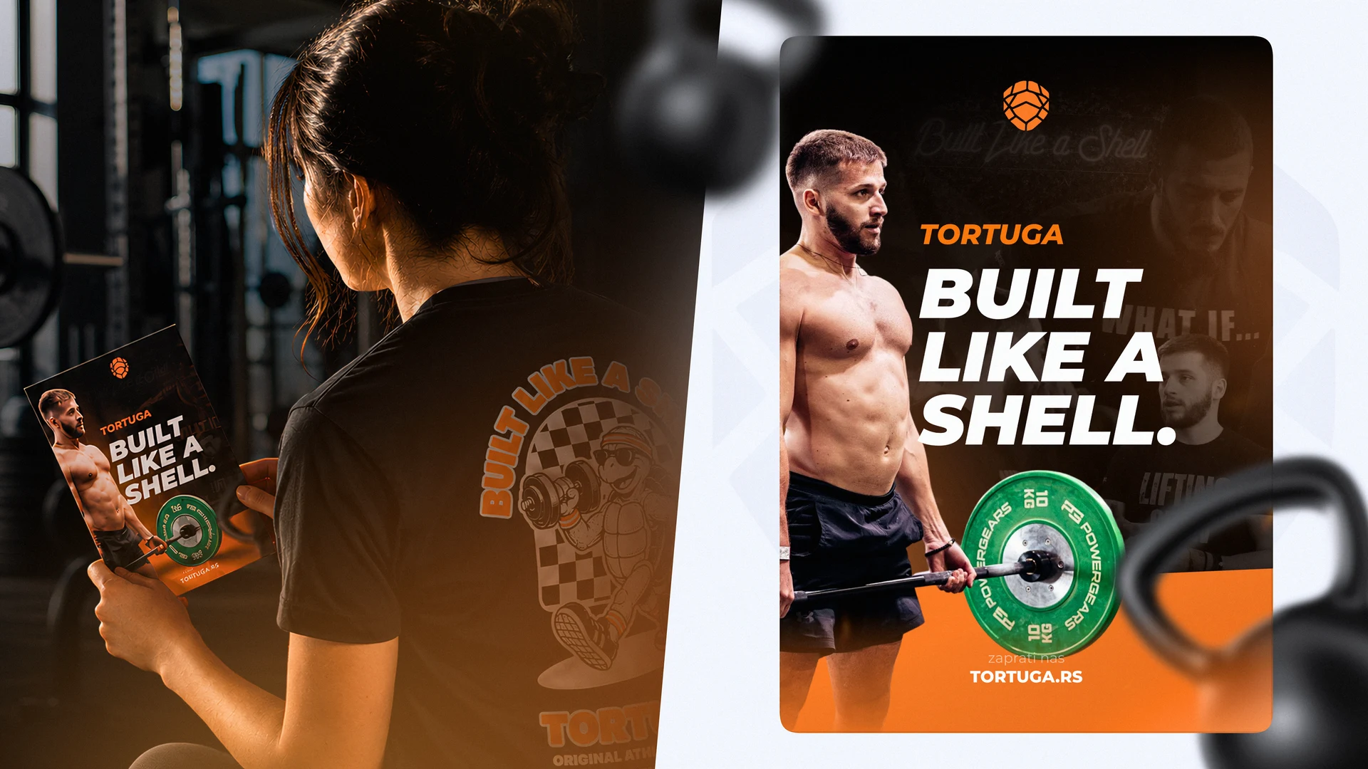 Tortuga "Built Like a Shell" brochure held in the gym